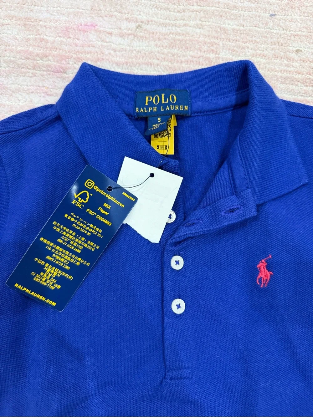 Ralph Lauren Girls' Polo Shirt in Royal Blue with Hot Pink Pony